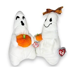 Ghoul & Ghoulianne Ghost Ty Beanie Buddies | Ghostly Duo | Mint Heart Tags